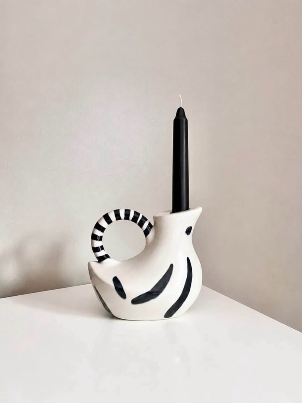 Ceramic Grey and Black Bird Candeholder